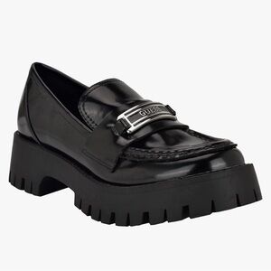 GUESS Shiny Black Platform Loafers